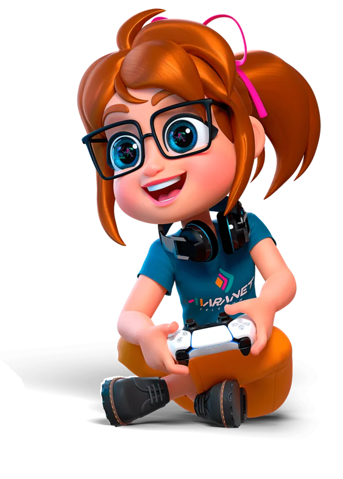 Mascote Maranet jogando videogame com fone de ouvido