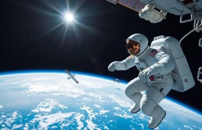 Caminhada Espacial: Astronautas da NASA Explorando o Espaço